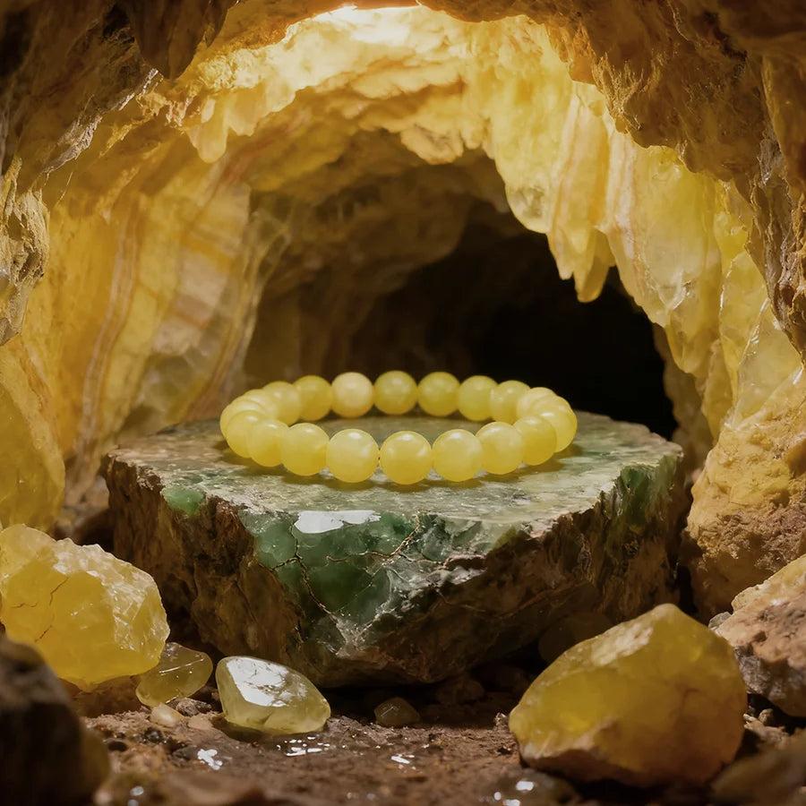 Original Tree Agate Bracelet: Natural yellow stone beads for healing, spiritual yoga, and meditation.