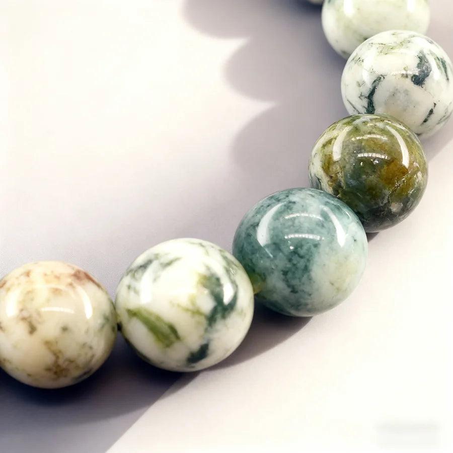 Original Tree Agate Bracelet with natural green and white stone beads, perfect for healing and meditation.