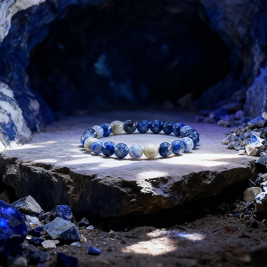 Original Tree Agate Bracelet with natural blue and white stone beads, perfect for healing and meditation.