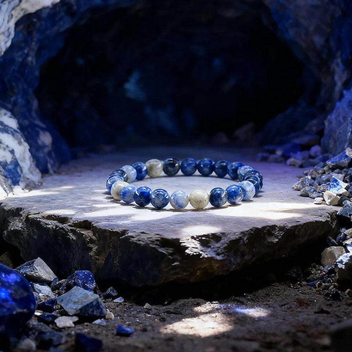 Original Tree Agate Bracelet with natural blue and white stone beads, perfect for healing and meditation.