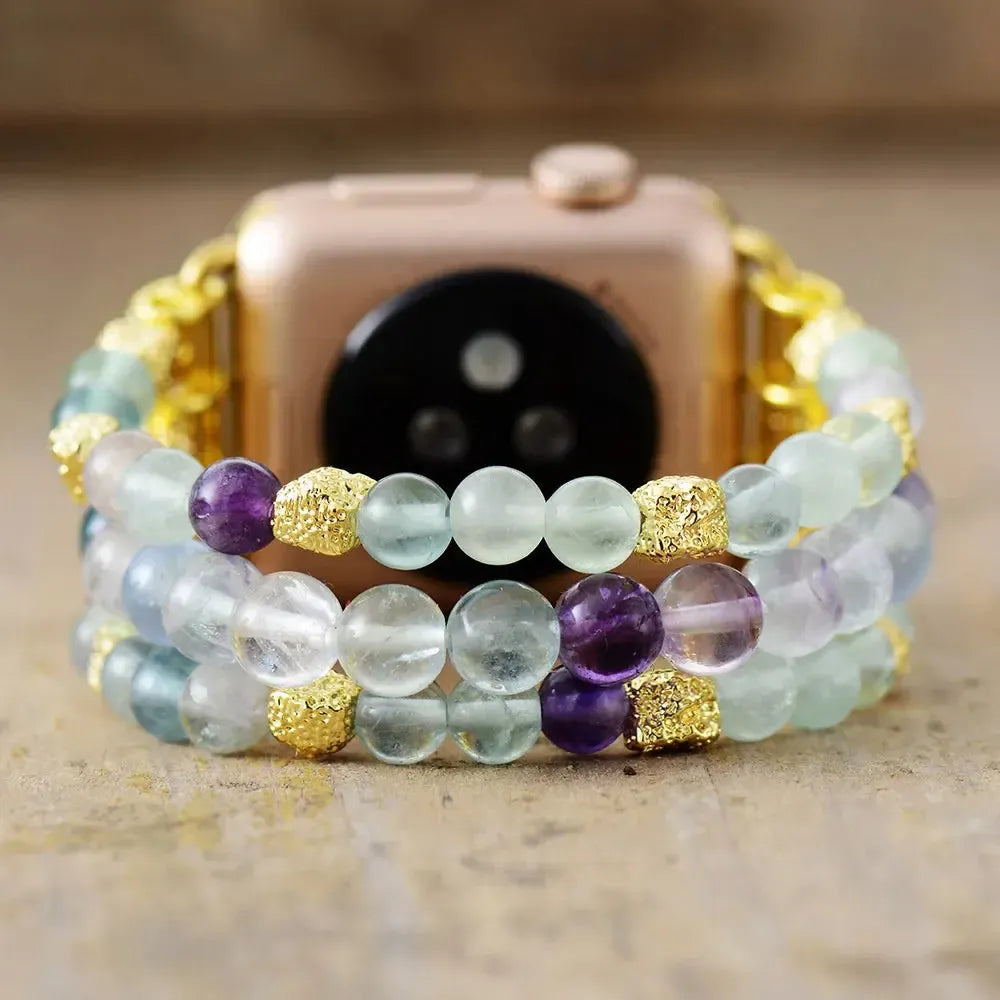 Natural Crystal Apple iWatch Band in 4 Materials-Bands-Ali-Fluorite-Medium-Apple 42-49MM Plate-Crystal Destiny