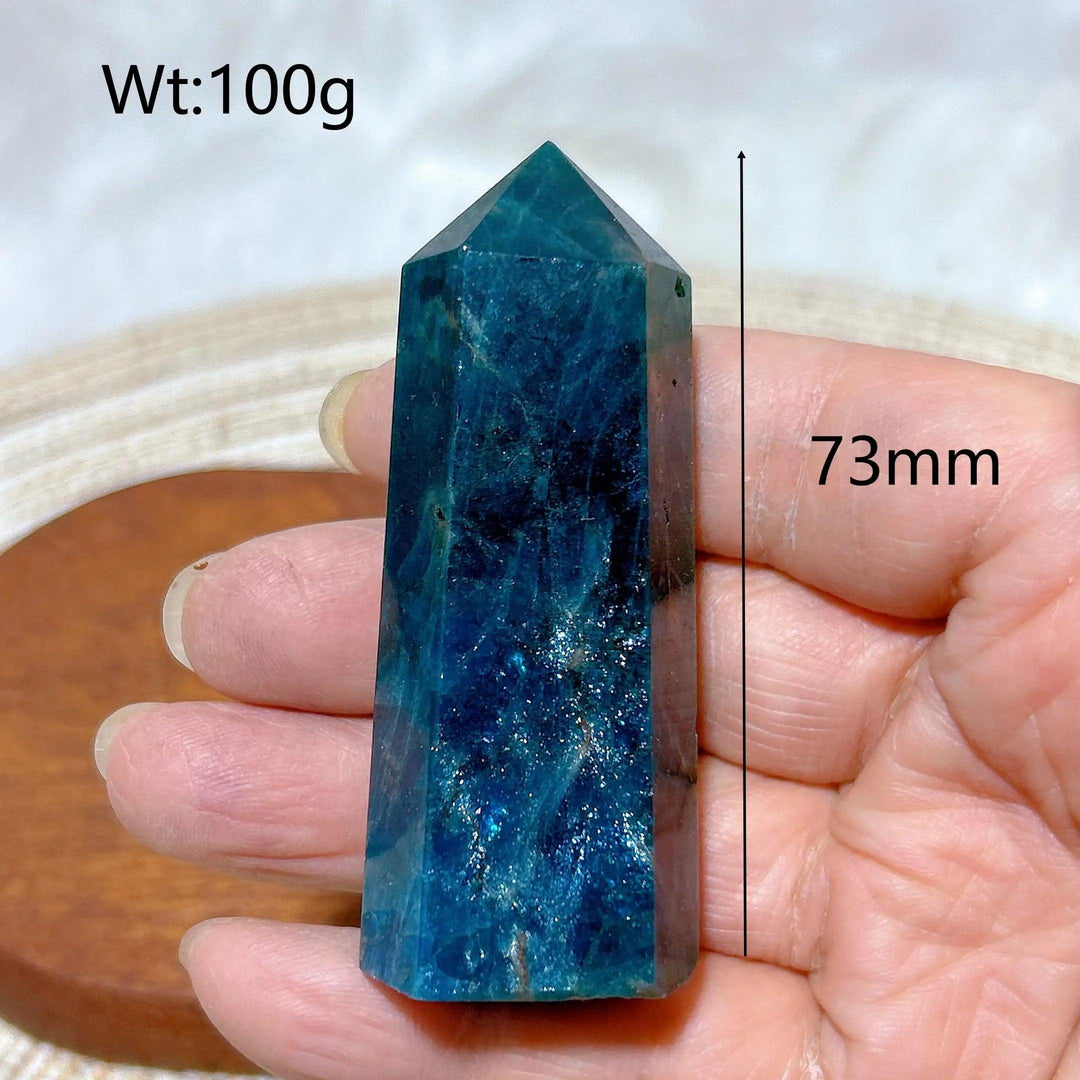 73mm natural blue flashy apatite crystal tower, a high-quality mineral gemstone for healing and home decor.