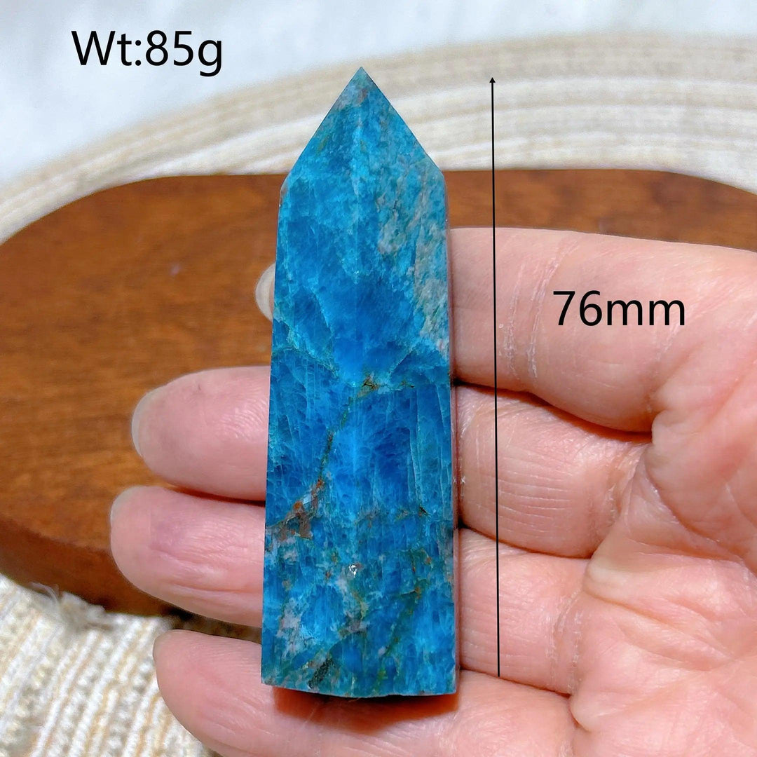 76mm flashy blue apatite crystal tower, a high-quality natural gemstone point perfect for Reiki healing and home decor.