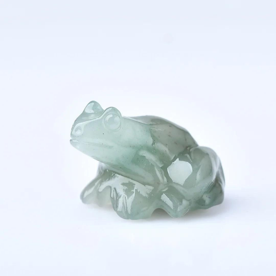Natural Xiuyan Jade Crystal Carved Frog Figurine, a symbol of transformation and abundance.