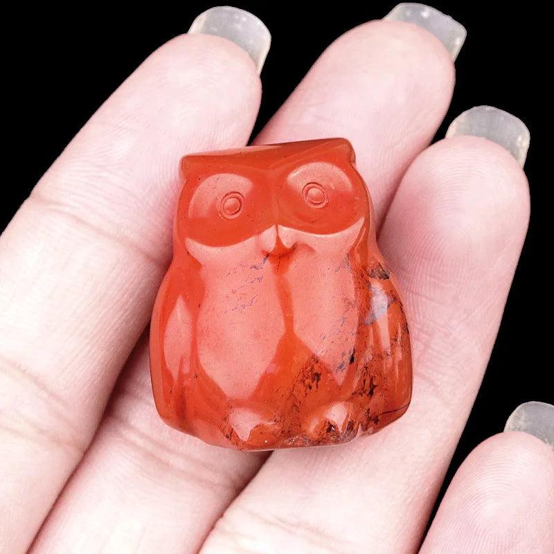 Red Jasper Natural Crystal Carved Mini Owl Figurine Totem Statue, a symbol of wisdom and intuition.