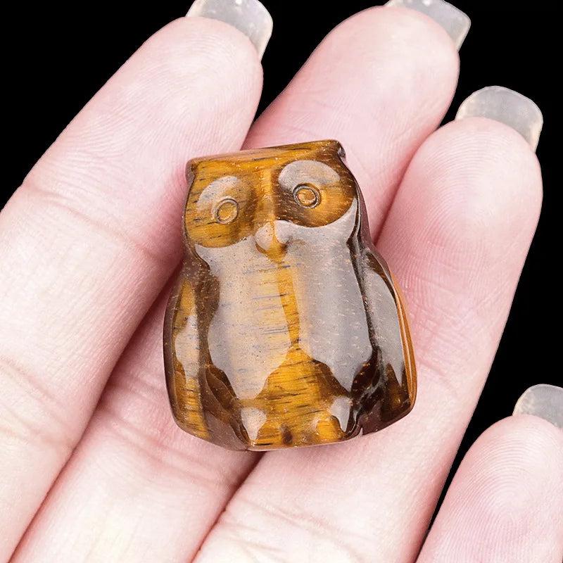 Tiger Eye Natural Crystal Carved Mini Owl Figurine Totem Statue, a symbol of wisdom and intuition.
