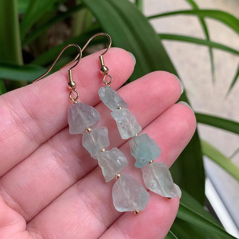 Natural Irregular Ore Quartz Crystal Earrings for Women, featuring long tassel pendulum purple crystal drop earrings with gold-color plating.