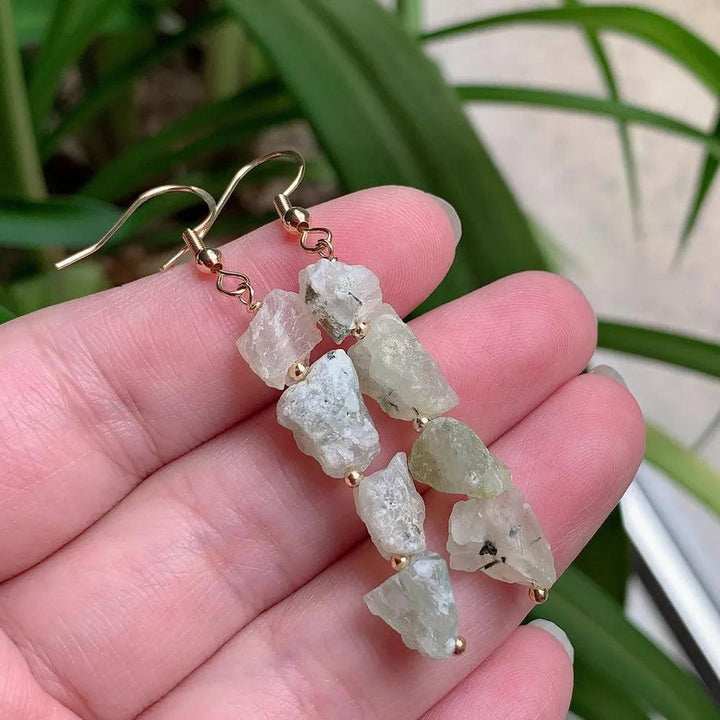 Vintage Natural Crystal Earrings for Women, featuring irregular raw quartz stones on gold-color stainless steel.