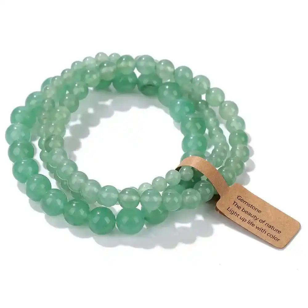3-Piece Natural Stone Beaded Bracelet Set with green aventurine beads, promoting well-being and style.