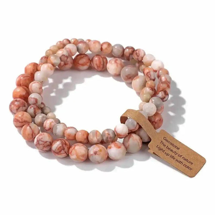 3-Piece Natural Stone Beaded Bracelet Set with rhodonite and Indian agate for emotional healing and balance.