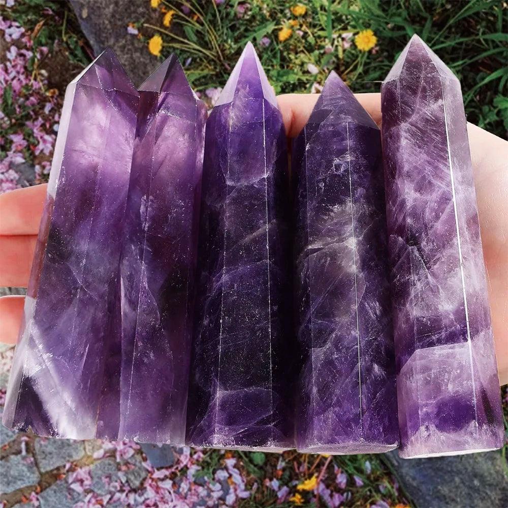 15cm Natural Amethyst Single Pointed Hexagonal Prism Crystal Wand Big Size Lapis Lazuili Tower Home Decoration Labradorite Craft