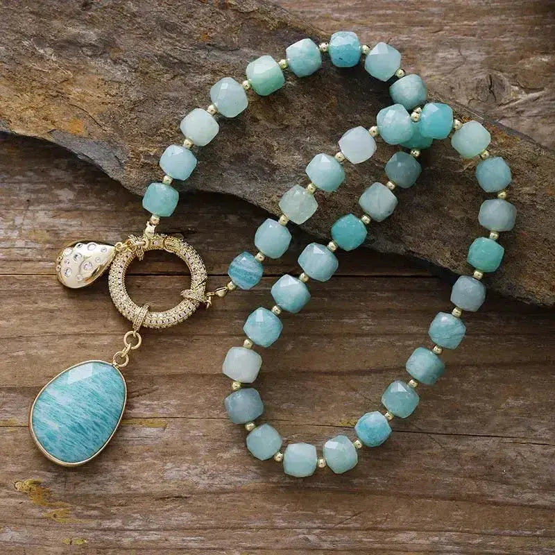 Natural Crystals Pendant Necklaces-Necklaces-Ali-Amazonite-~ 17.5 Inches-Crystal Destiny