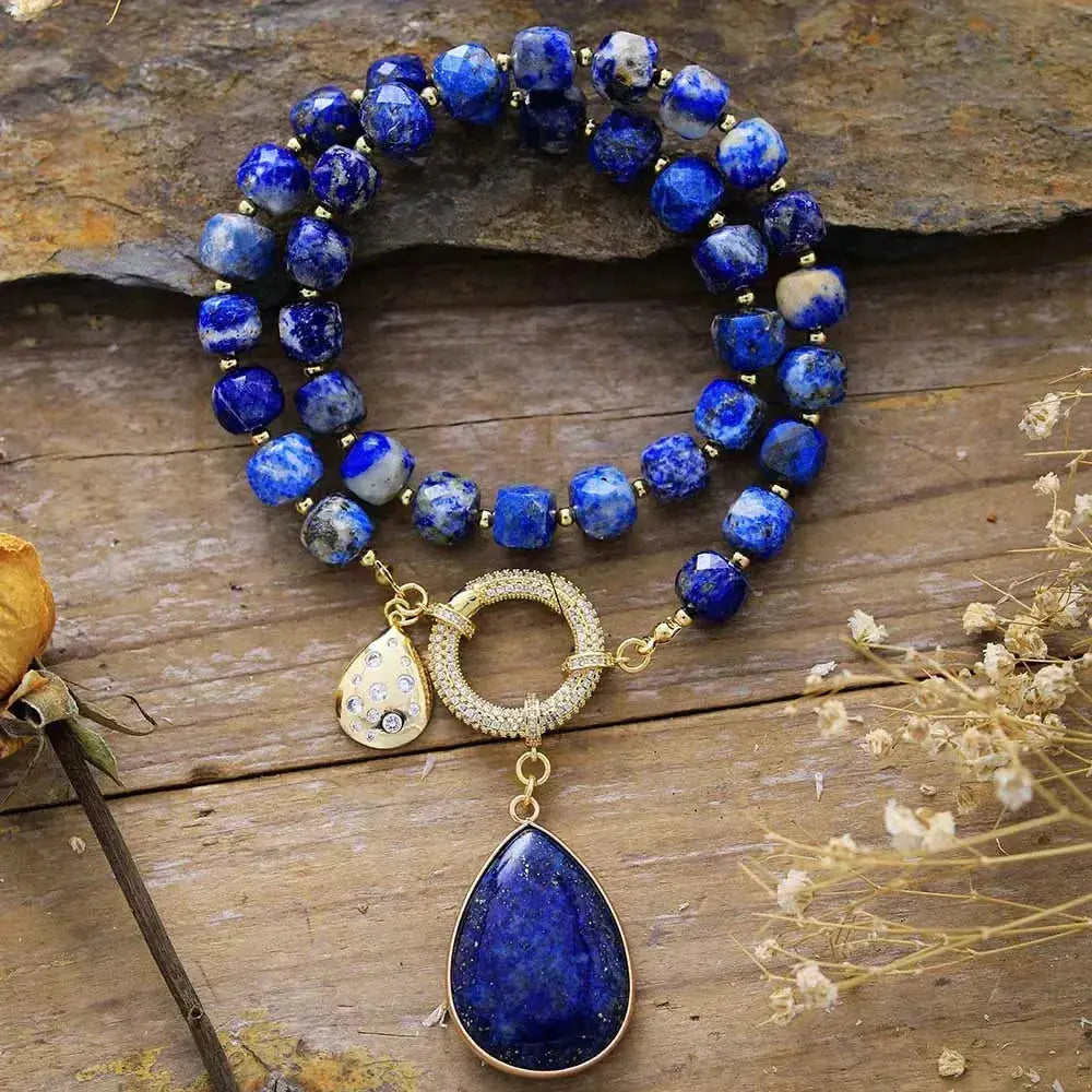 Natural Crystals Pendant Necklaces-Necklaces-Ali-Lapis Lazuli-~ 17.5 Inches-Crystal Destiny
