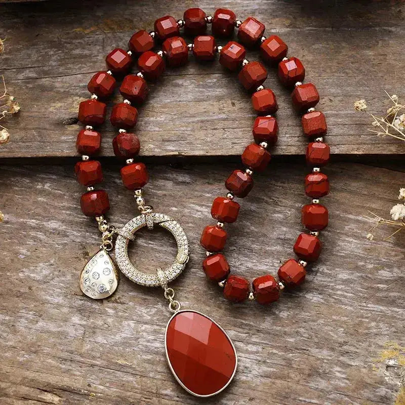 Natural Crystals Pendant Necklaces-Necklaces-Ali-Red Jasper-~ 17.5 Inches-Crystal Destiny