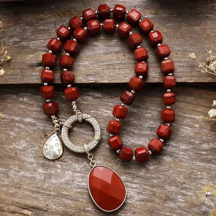 Natural Crystals Pendant Necklaces-Necklaces-Ali-Red Jasper-~ 17.5 Inches-Crystal Destiny