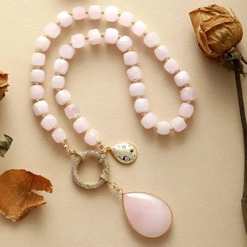 Natural Crystals Pendant Necklaces-Necklaces-Ali-Rose Quartz-~ 17.5 Inches-Crystal Destiny