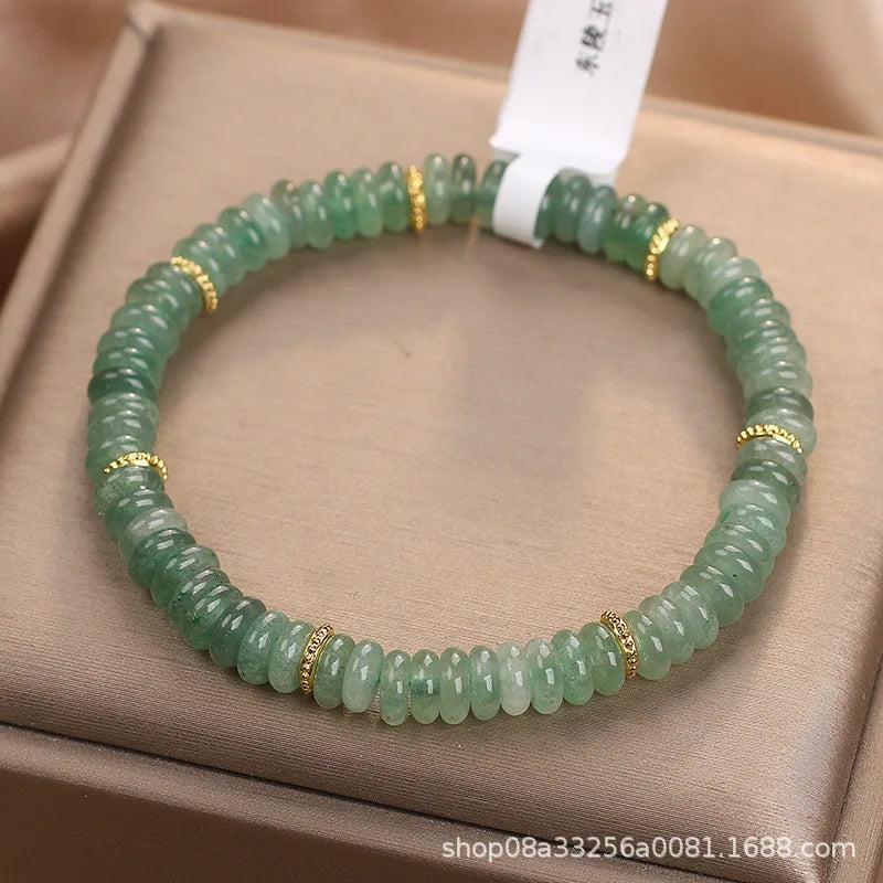 Natural Dongling Jade Abacus Beads Bracelet: green, fresh, Chinese style, with gold accents.