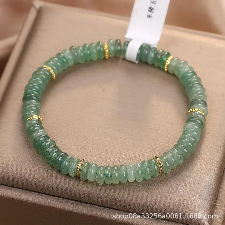 Natural Dongling Jade Abacus Beads Bracelet: green, fresh, Chinese style, with gold accents.