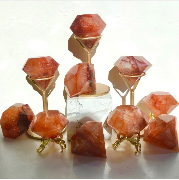 Natural Fire Quartz diamond-shaped healing gemstone, 4.5-5cm, with rich reddish-orange hues, perfect for home decor.