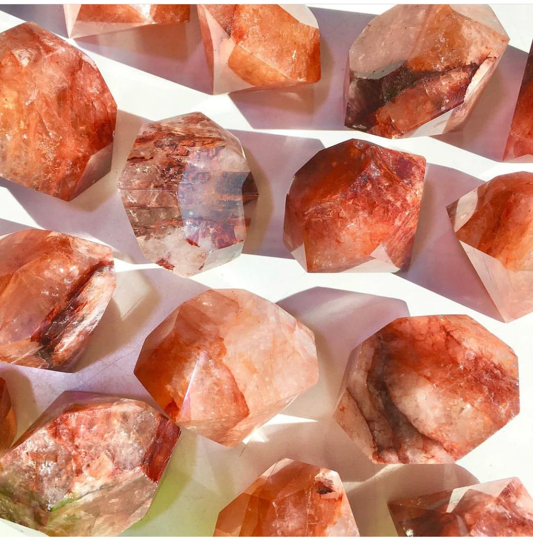 Natural Fire Quartz Diamond Shape, Rose Quartz, Octahedral healing gemstone, 4.5-5cm, for home decoration.