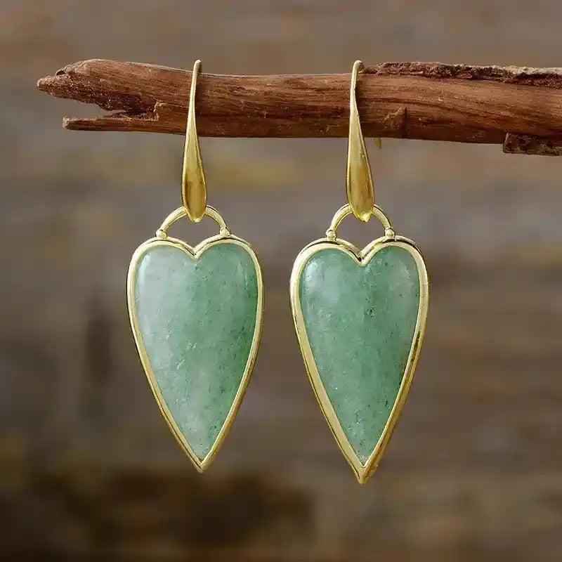 Elegant Natural Green Aventurine Heart Drop Earrings, promoting balance and positive vibes.