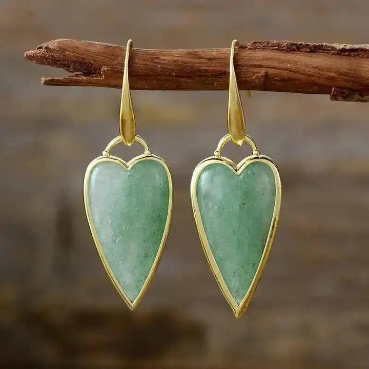Elegant Natural Green Aventurine Heart Drop Earrings, promoting balance and positive vibes.