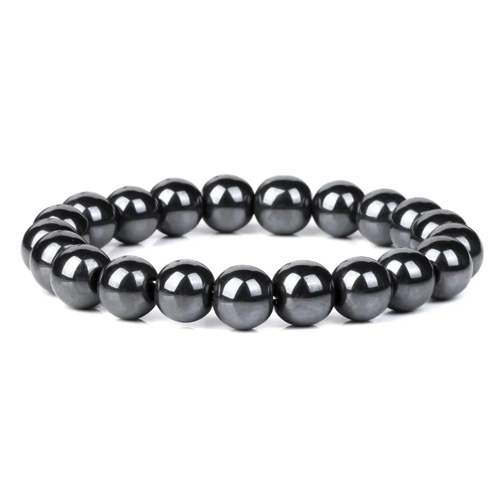 Natural Hematite Bead Bracelet Stretch Bangle Unisex