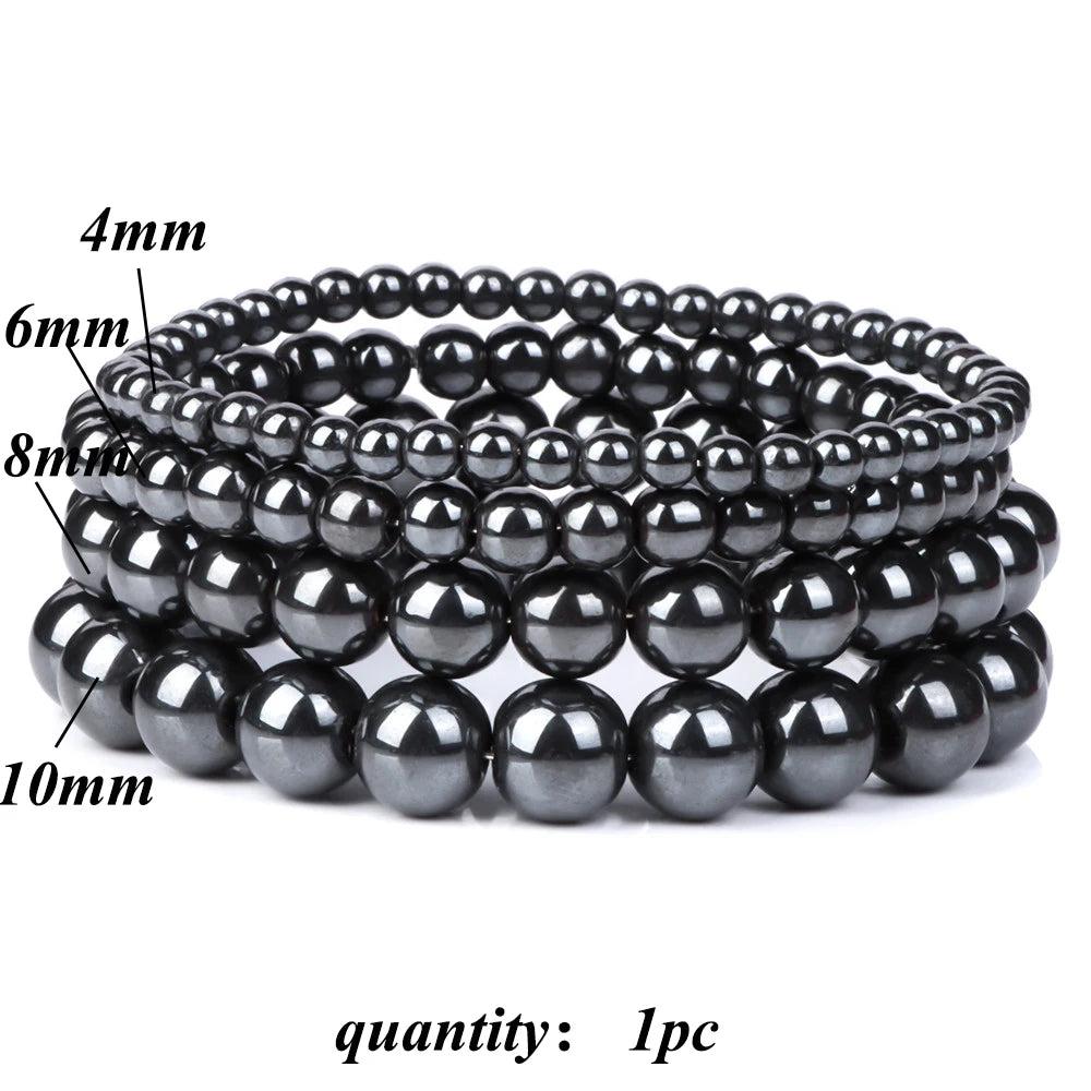 Natural Hematite Bead Bracelet Stretch Bangle Unisex
