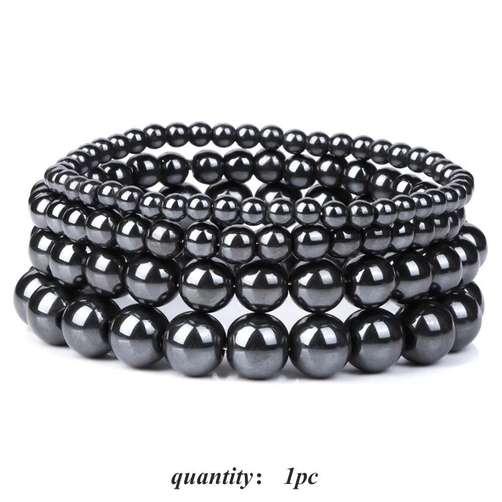 Natural Hematite Bead Bracelet Stretch Bangle Unisex
