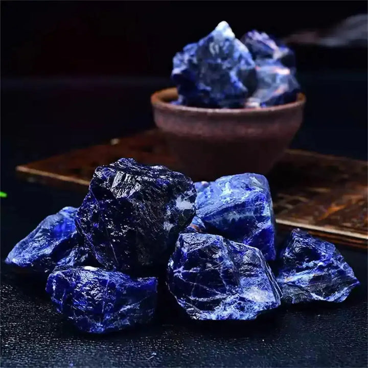 Large raw dark blue Sodalite crystal specimen with deep indigo tones, perfect for healing and natural home decor.