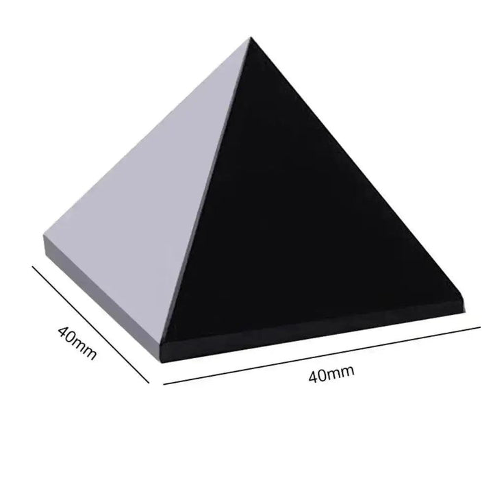 Jet-black Natural Obsidian Pyramid, 40mm, from Crystal Destiny. Smooth, polished, triangular for grounding energy.