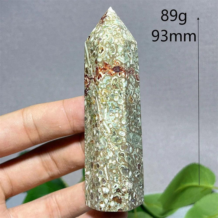 Natural Crystal Rainforest Jasper Tower Point Wand, 93mm, for Feng Shui and Reiki healing.