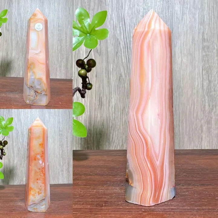 Natural red carnelian agate geode tower, a unique healing crystal for home decor and Reiki energy.