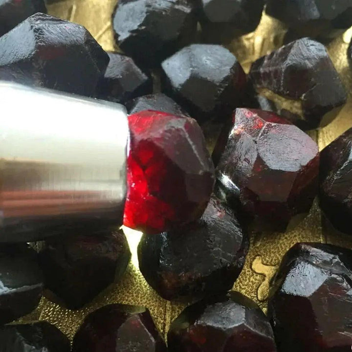 Rough natural red garnet crystal raw stones, perfect for healing minerals and spiritual gifts.