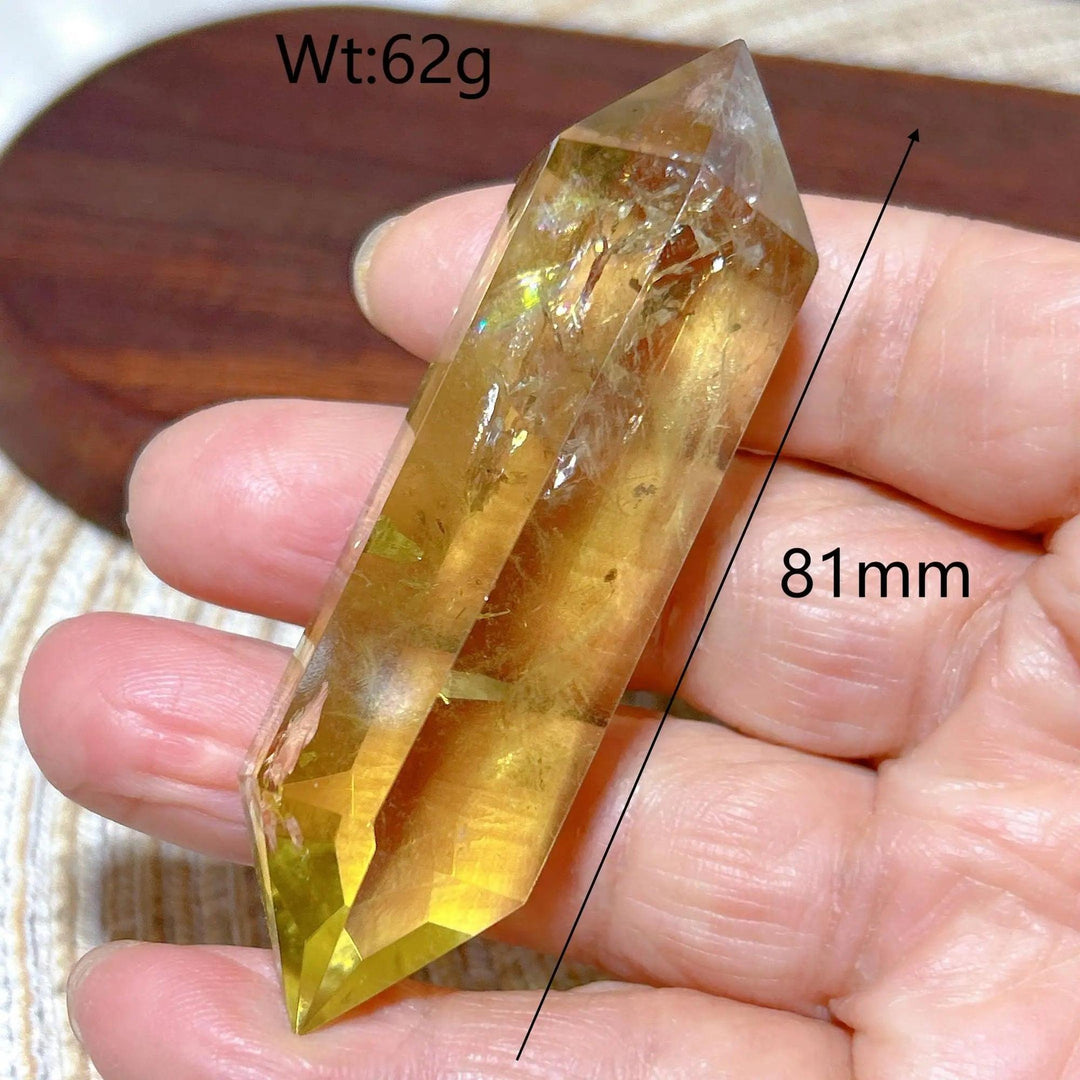 Healing natural Smokey Citrine double tower crystal, 81mm, held in hand.