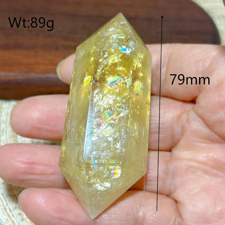 Natural healing Citrine crystal double tower, 79mm, 89g, with iridescent inclusions.
