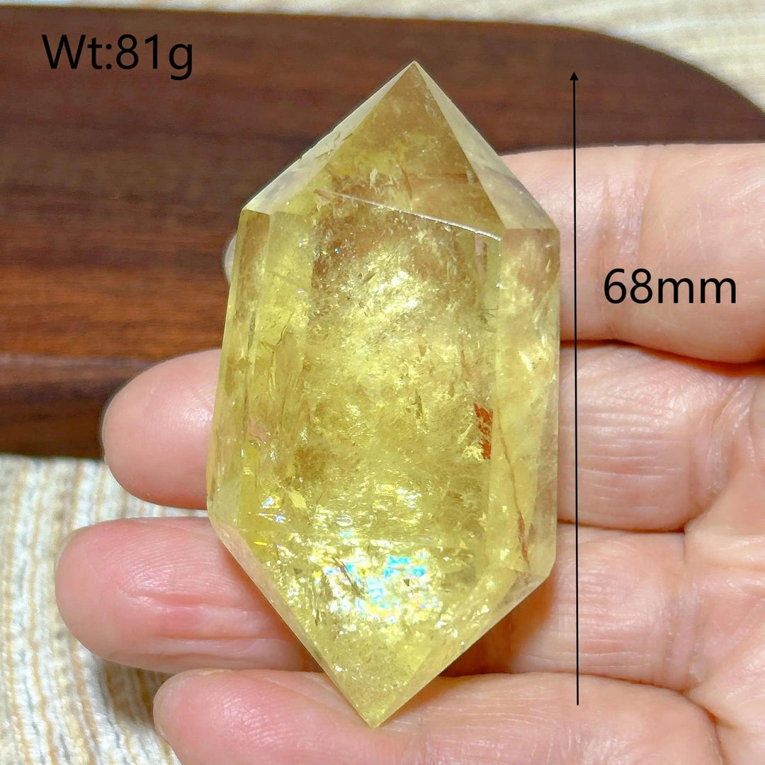 Natural yellow Citrine double tower crystal, 68mm, 81g, for healing and home decor.