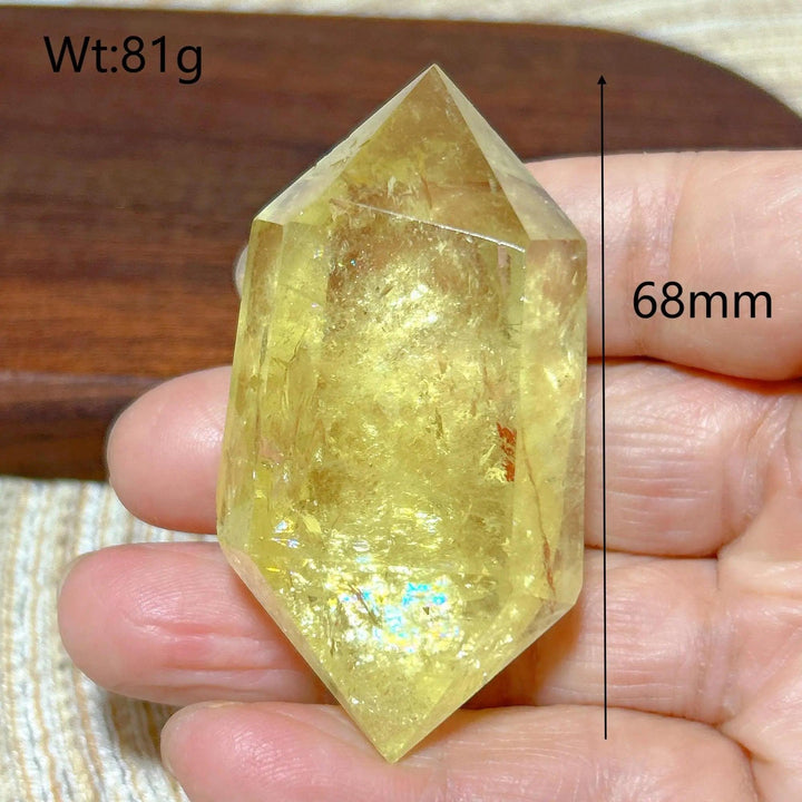 Natural yellow Citrine double tower crystal, 68mm, 81g, for healing and home decor.