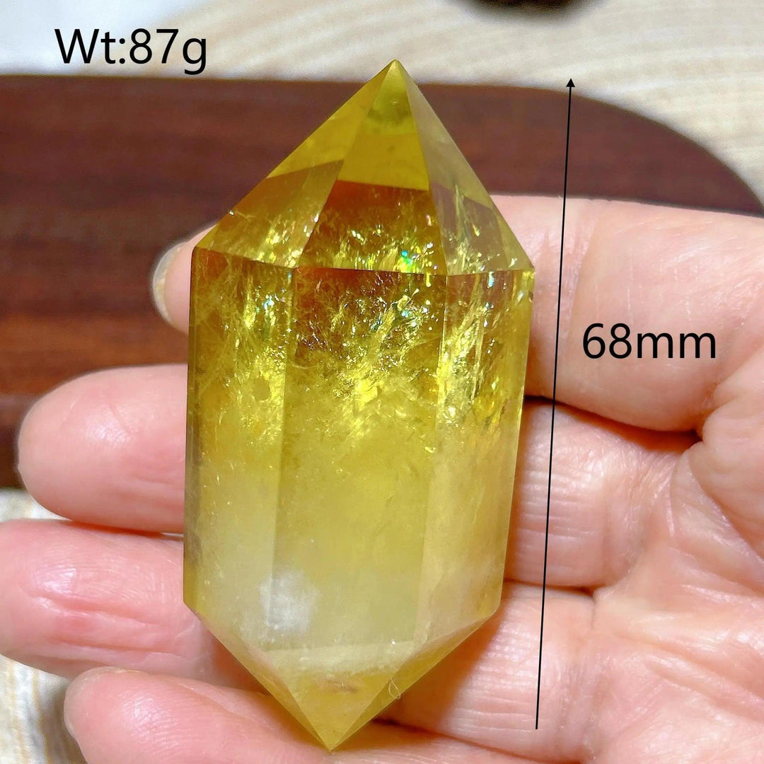 Healing natural Smokey Citrine double tower crystal, 68mm, 87g, with yellow hues and internal sparkle.