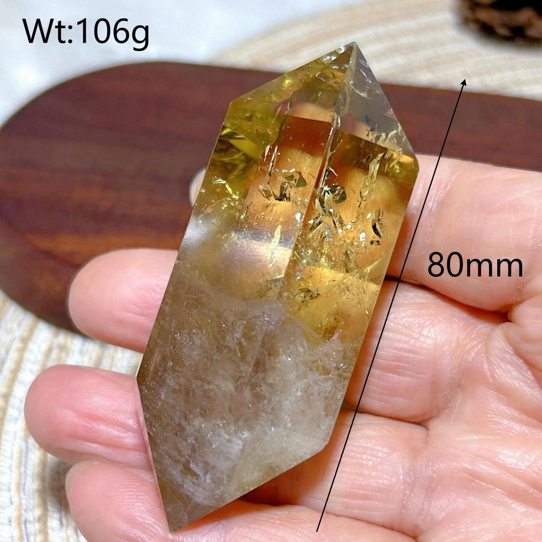 Natural Smokey Citrine double tower crystal, 80mm, 106g, for energy healing and home decor.