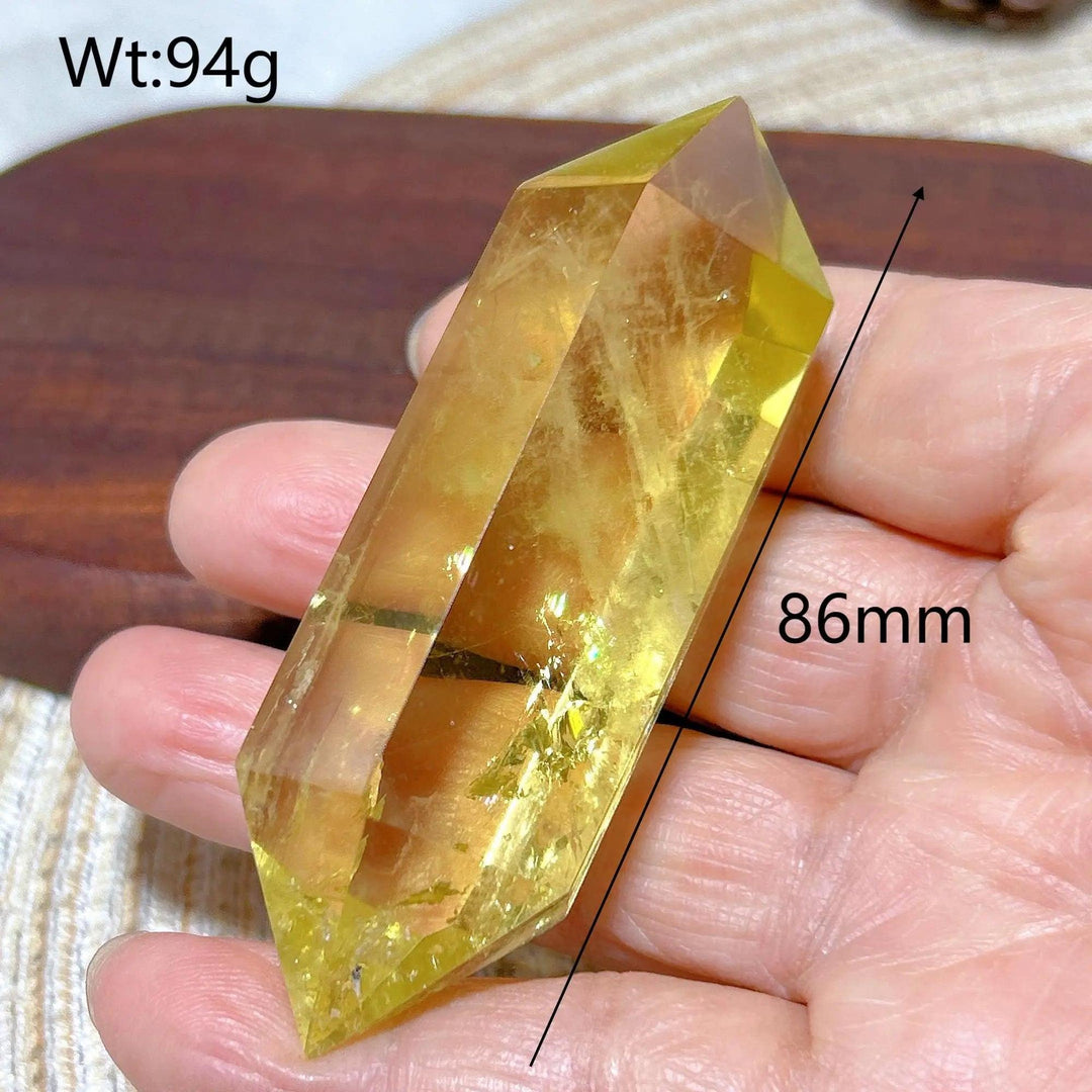 Natural yellow Citrine double tower crystal, 86mm, 94g, for energy and decor.