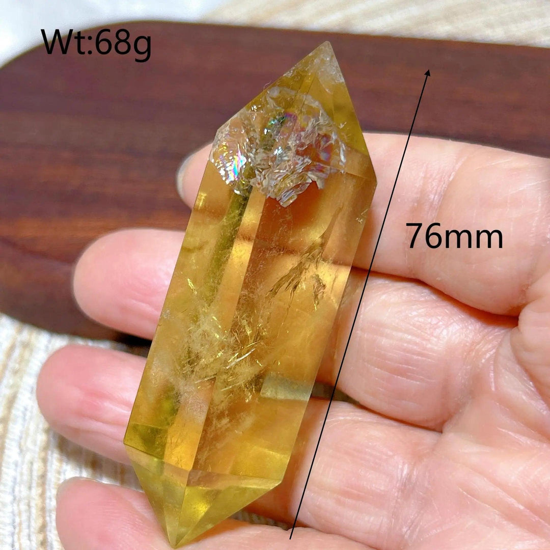 Natural smokey citrine double tower crystal, 76mm, 68g, for energy healing and home decor.