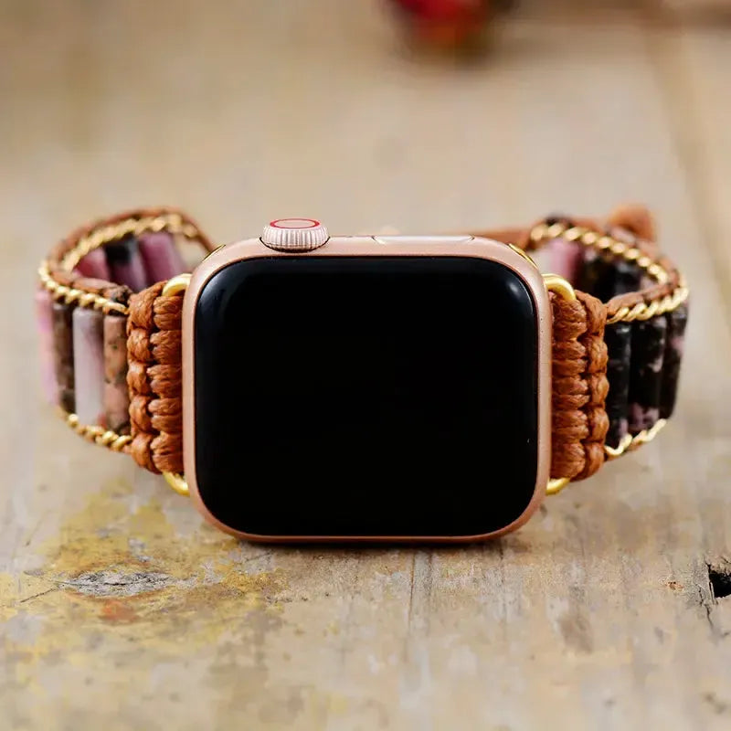 Natural Stone Apple iWatch Band 38-49mm Bohemian Beaded-Bands-Ali-Black Rhodonite-Woman-38-41MM Watch Plate-Crystal Destiny