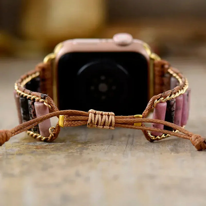 Natural Stone Apple iWatch Band 38-49mm Bohemian Beaded-Bands-Ali-Black Rhodonite-Woman-38-41MM Watch Plate-Crystal Destiny