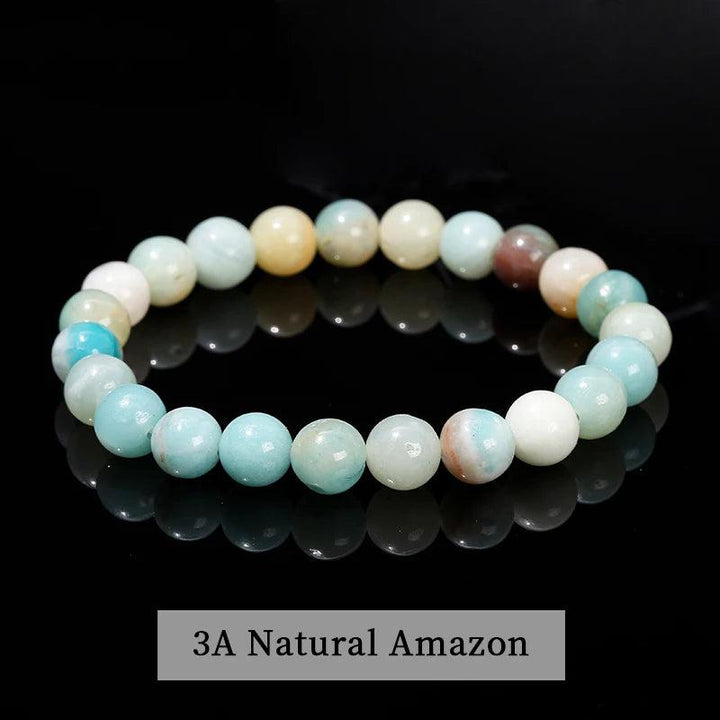 Natural Amazonite beaded bracelet, a soothing stretch crystal accessory for healing and grounding energy.