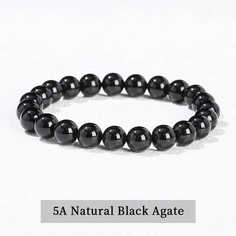 Polished 5A natural black agate beaded bracelet, a grounding stretch crystal accessory for balanced energy.
