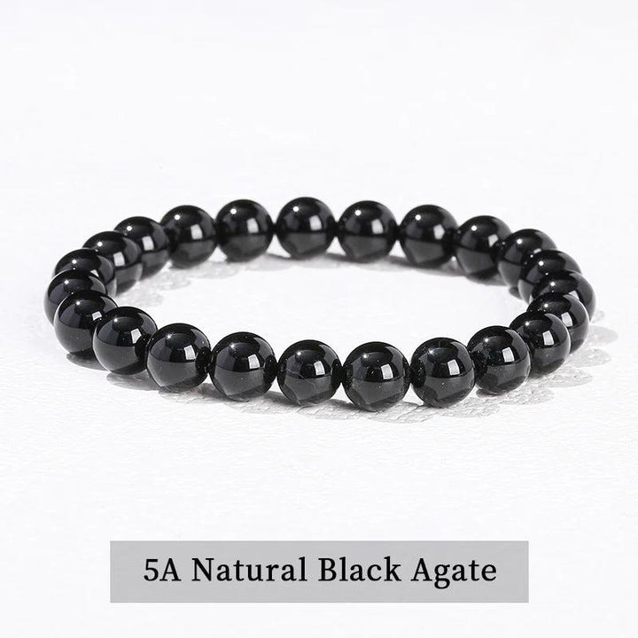 Polished 5A natural black agate beaded bracelet, a grounding stretch crystal accessory for balanced energy.