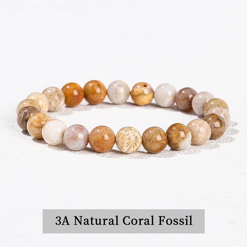 Natural Coral Fossil beaded bracelet, a grounding stretch crystal accessory with earthy, patterned stone spheres.