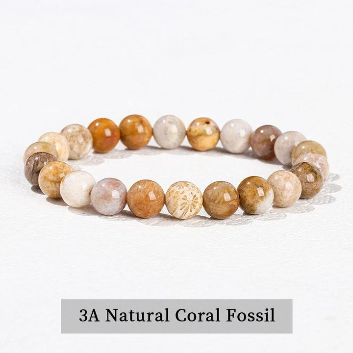 Natural Coral Fossil beaded bracelet, a grounding stretch crystal accessory with earthy, patterned stone spheres.