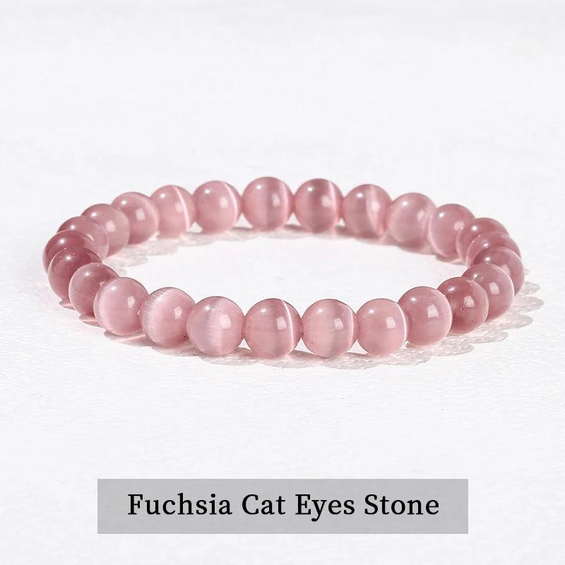 Fuchsia Cat Eye natural stone beaded bracelet with a smooth, elastic stretch design for comfortable, grounding wear.